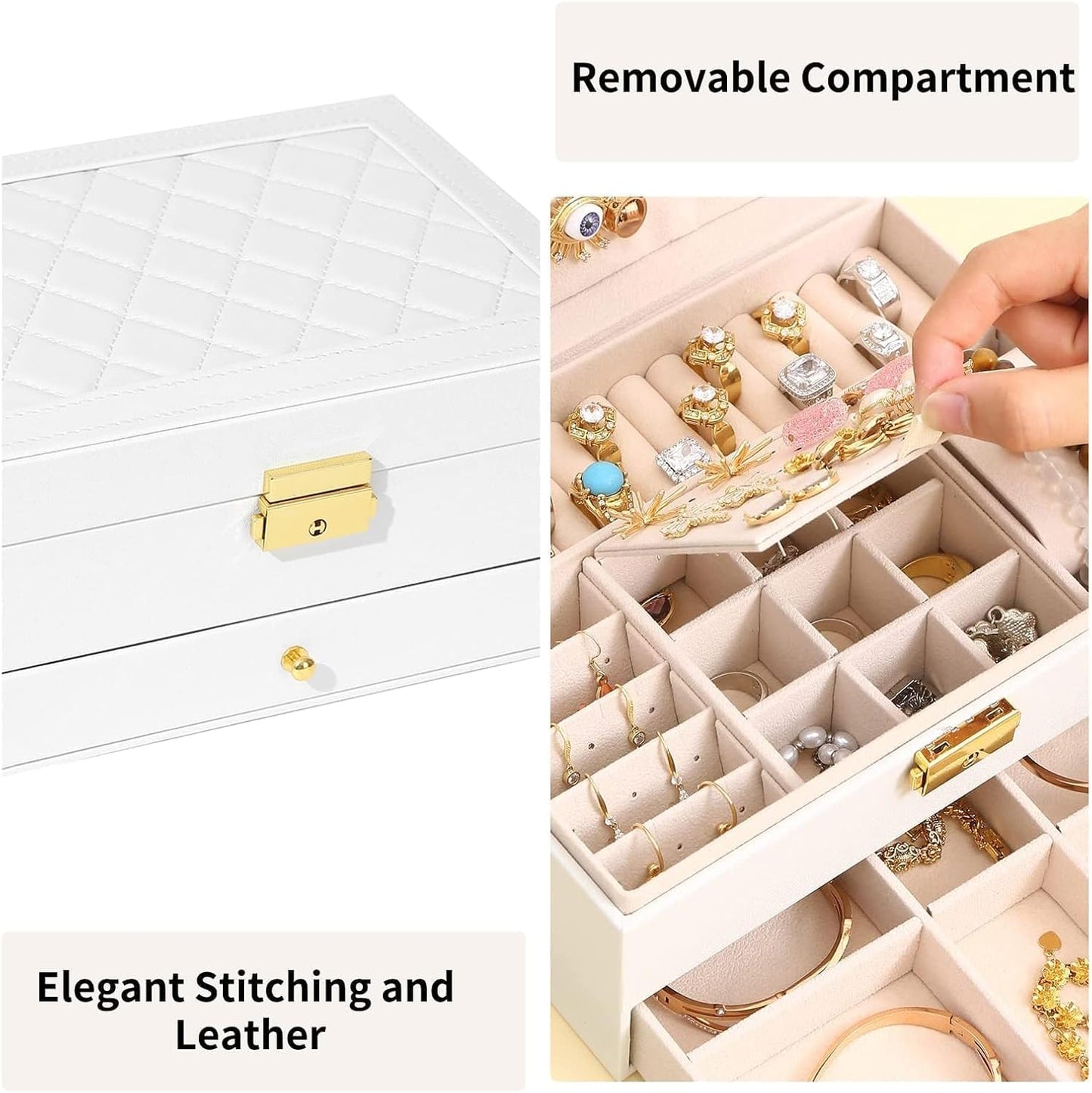 Pu Leather Jewelry Box Organizer Two Layer