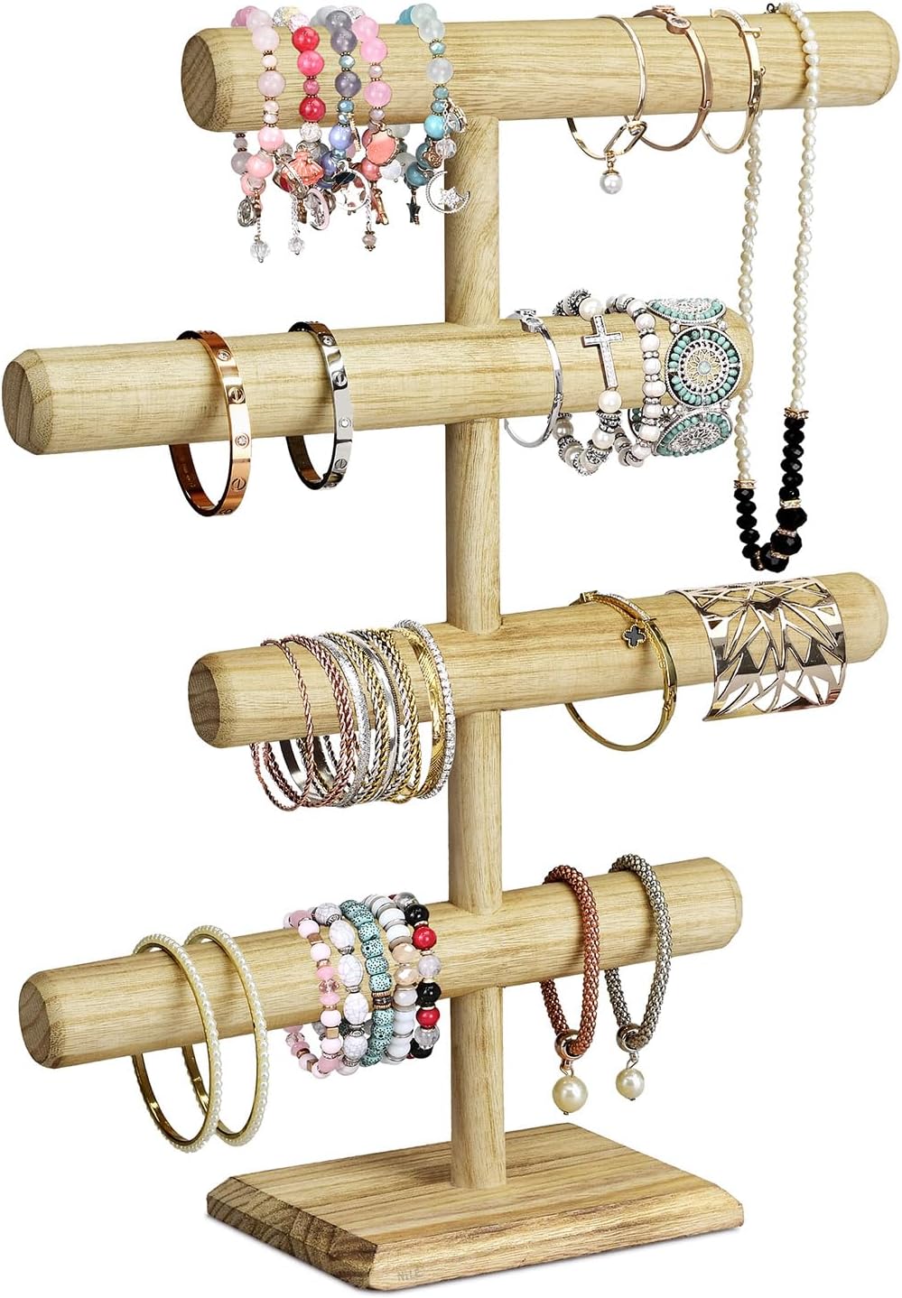 4-Tier Wooden Jewelry Bracelets Display Stand