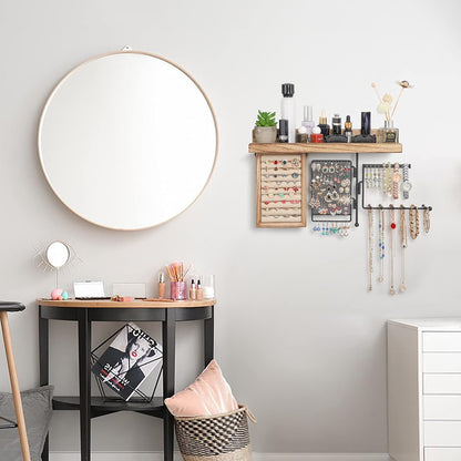 Wall Hanging Jewelry Organizer Wall Mount with Rustic Wood