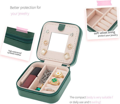 Mini Travel Jewelry Case and Organizer with Mirror