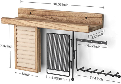 Wall Hanging Jewelry Organizer Wall Mount with Rustic Wood