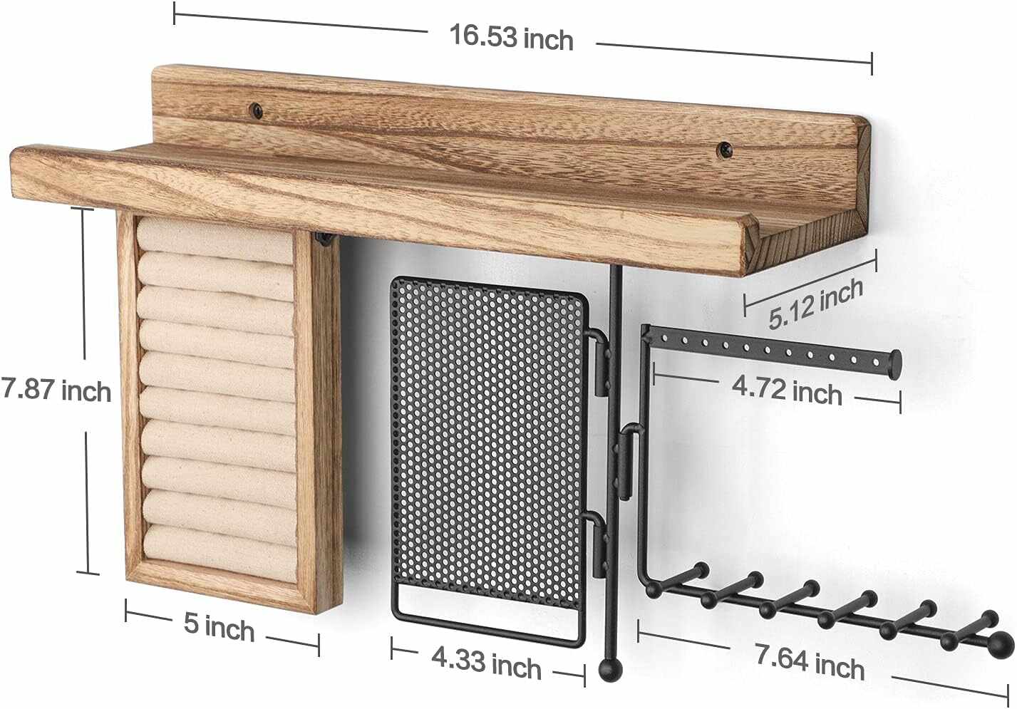 Hanging Jewelry Organizer Wall Mount Rustic Wood