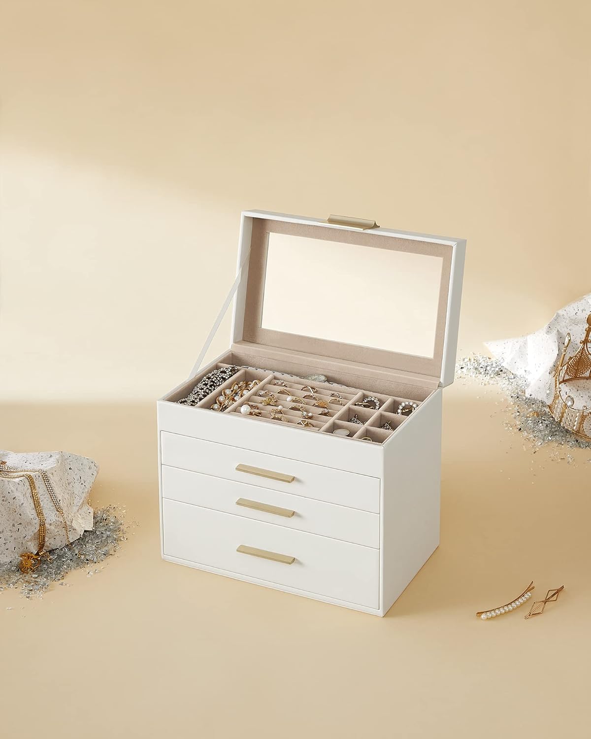 Jewelry Organizer with Glass Lid Big Jewelry Box