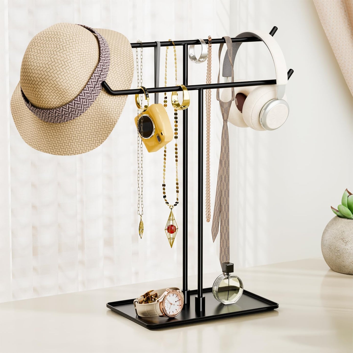 Black Metal Necklace Holder Stand for Home Decor