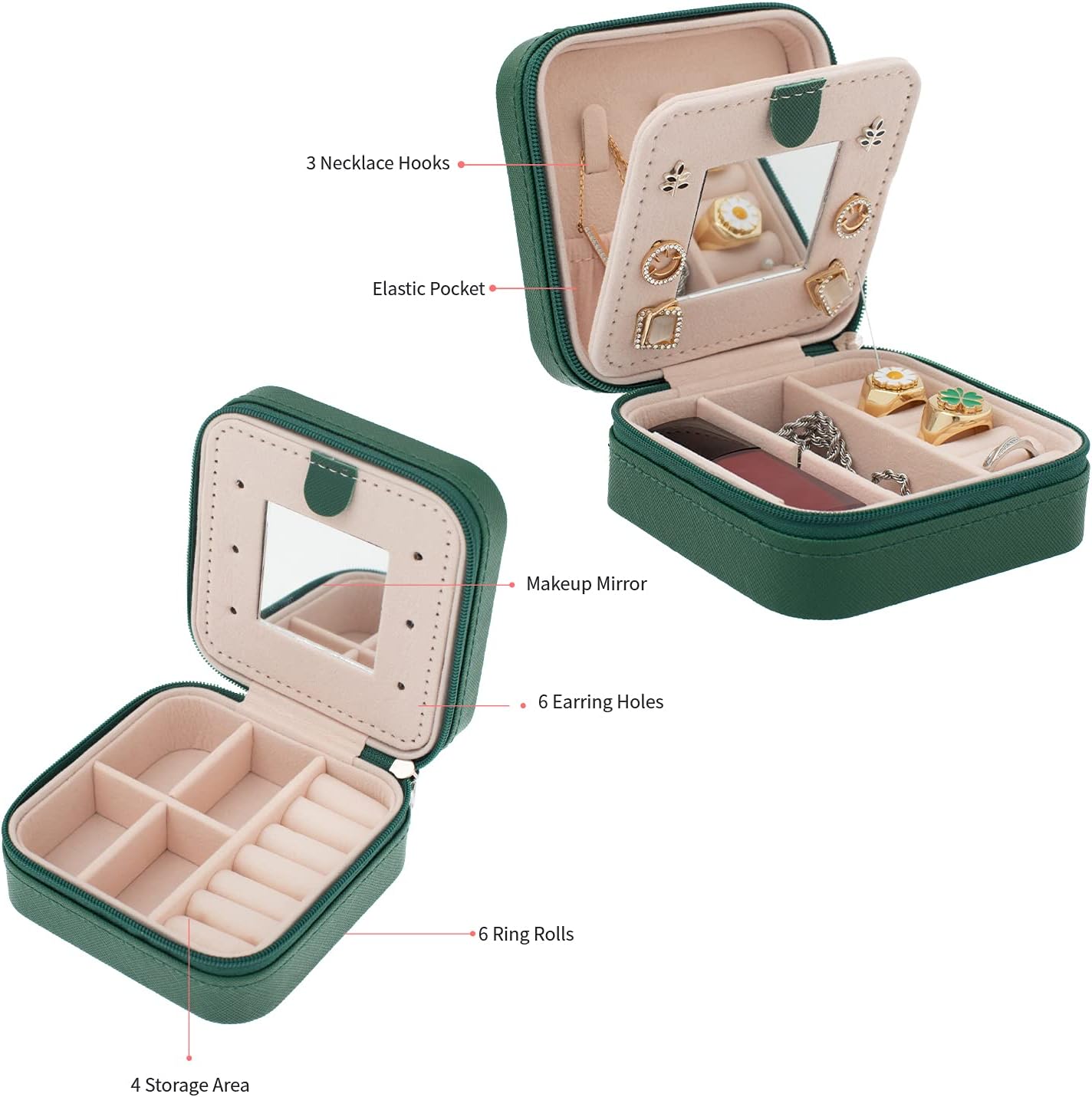 Mini Travel Jewelry Case and Organizer with Mirror