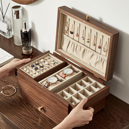 black walnut wooden jewelry box organizer