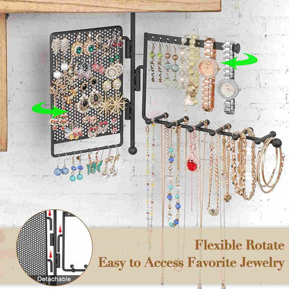 Hanging Jewelry Organizer Wall Mount Rustic Wood