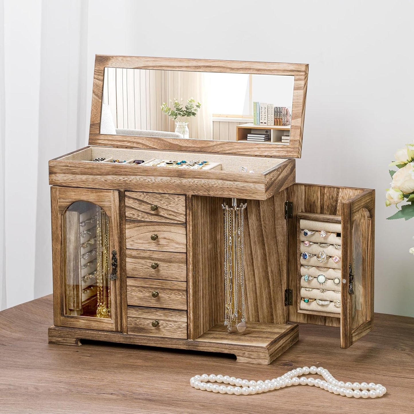 rustic wooden jewelry organizer