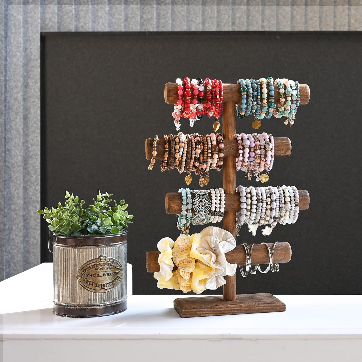 4-Tier Wooden Jewelry Bracelets Display Stand