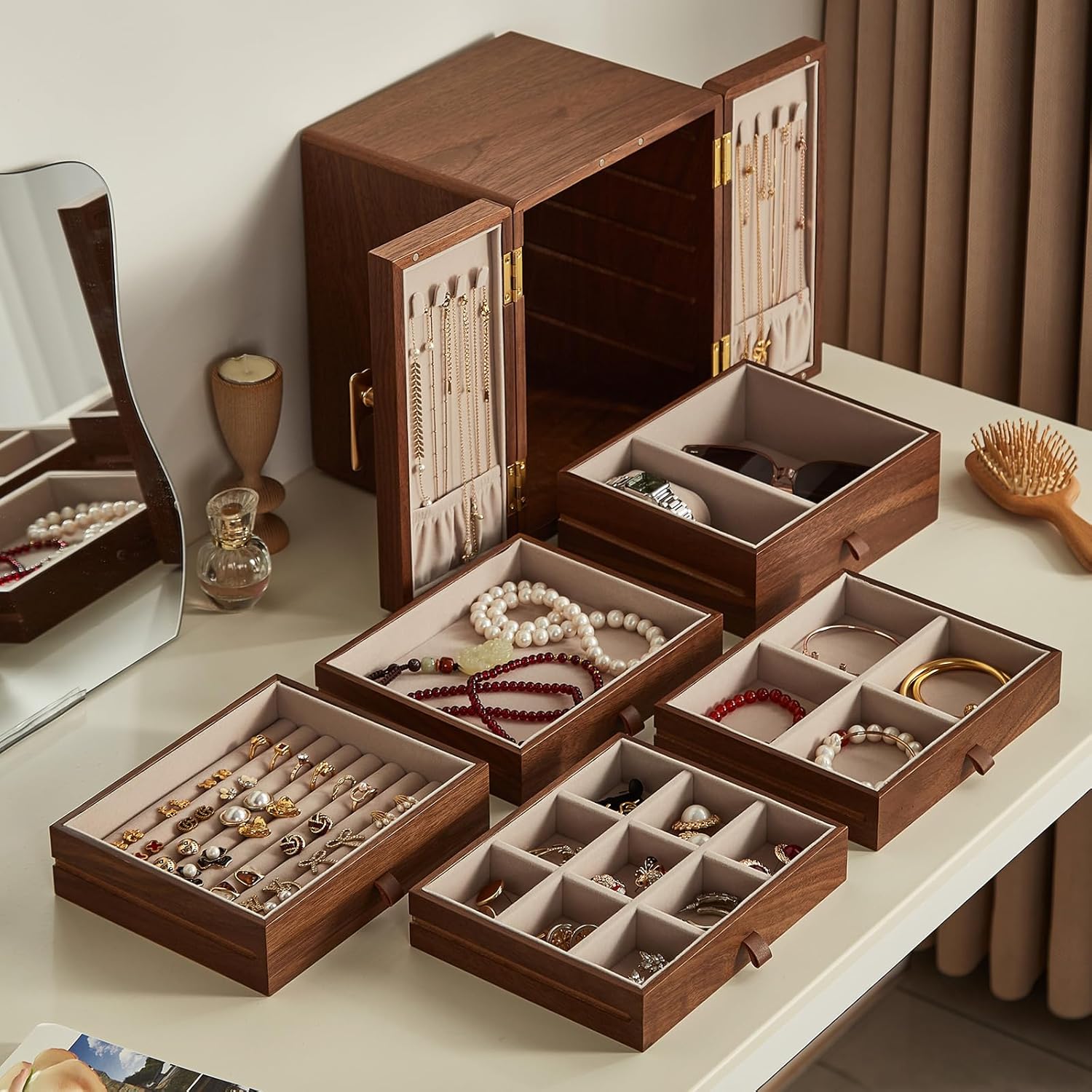 wooden jewelry box with drawer
