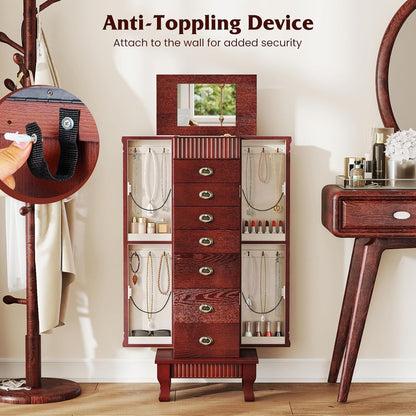 Standing Jewelry Armoire with 7 Drawers