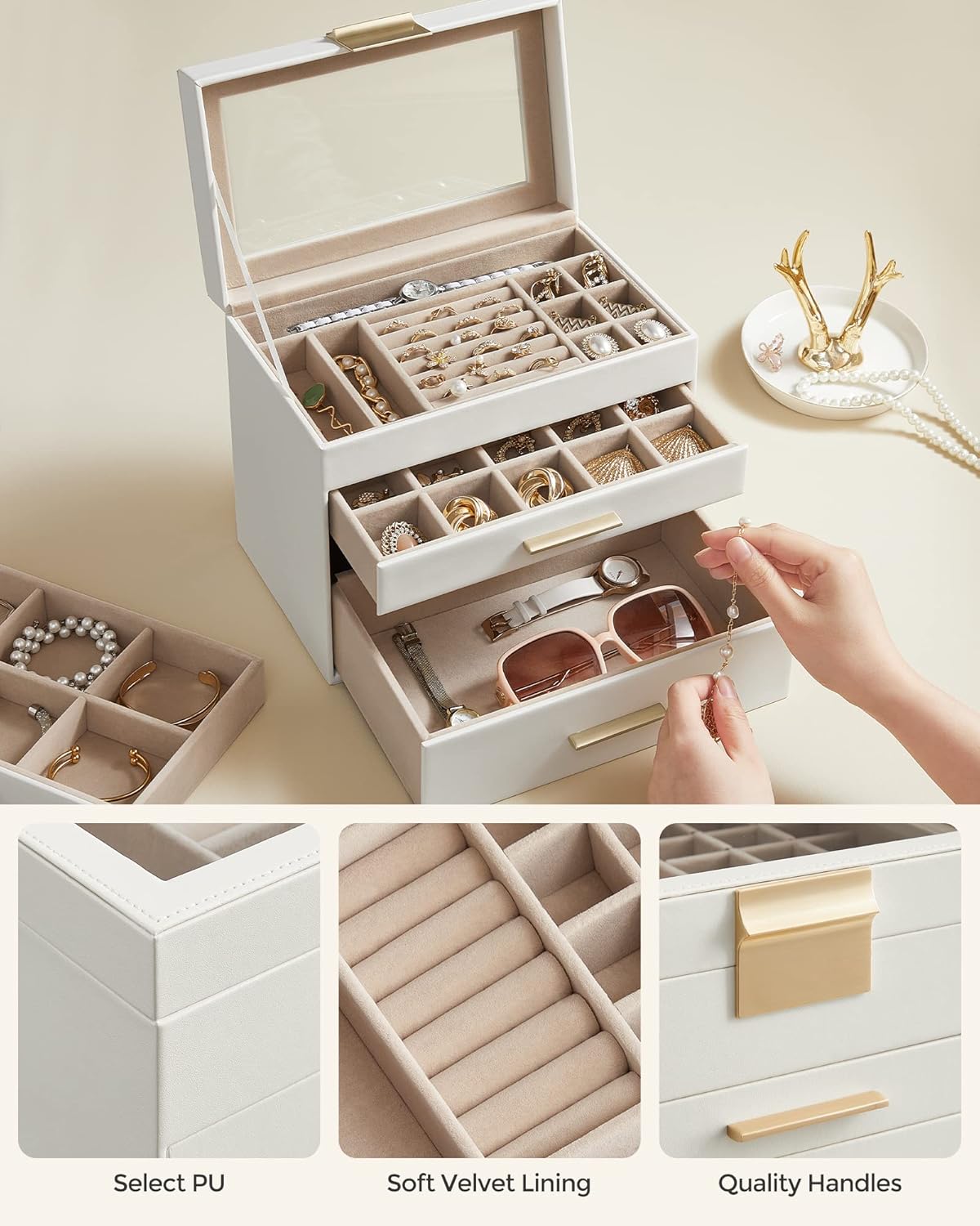 Jewelry Organizer with Glass Lid Big Jewelry Box