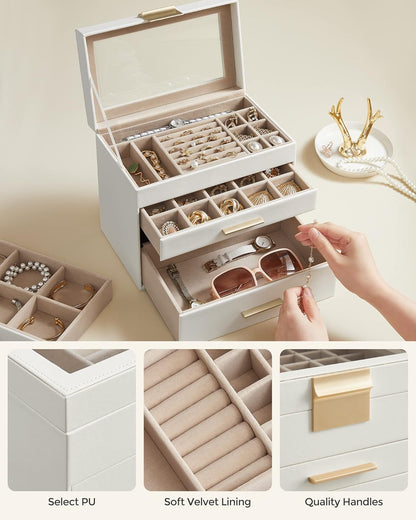 Jewelry Organizer with Glass Lid Big Jewelry Box