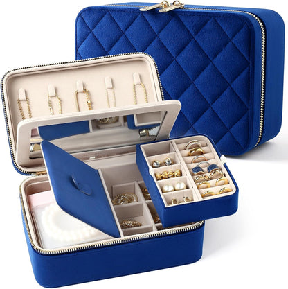 Velvet Travel Jewelry Box with Large Mirror