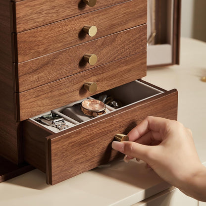 walnut wooden jewelry box with drawer