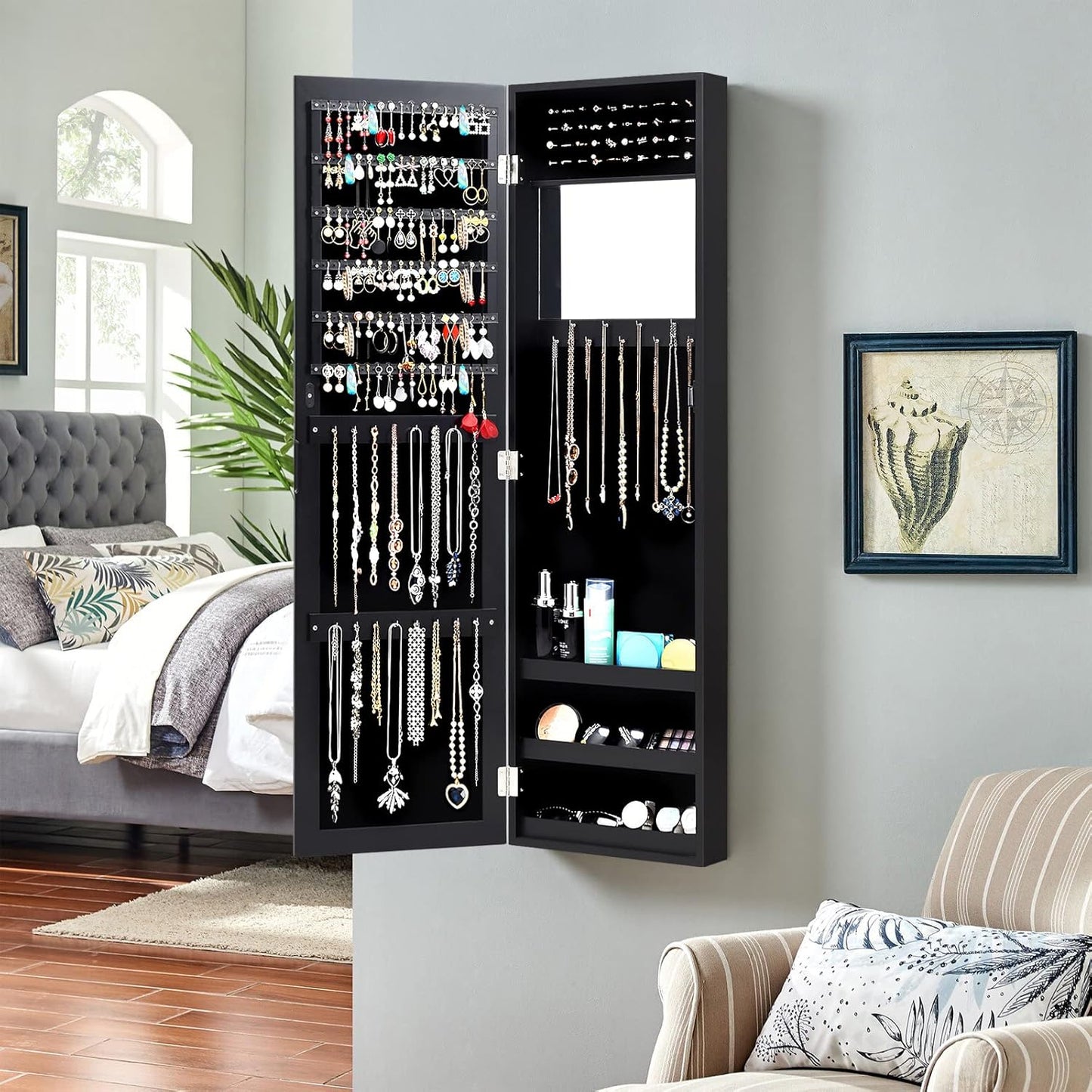 Wall Mounted Jewelry Armoire with Mirror