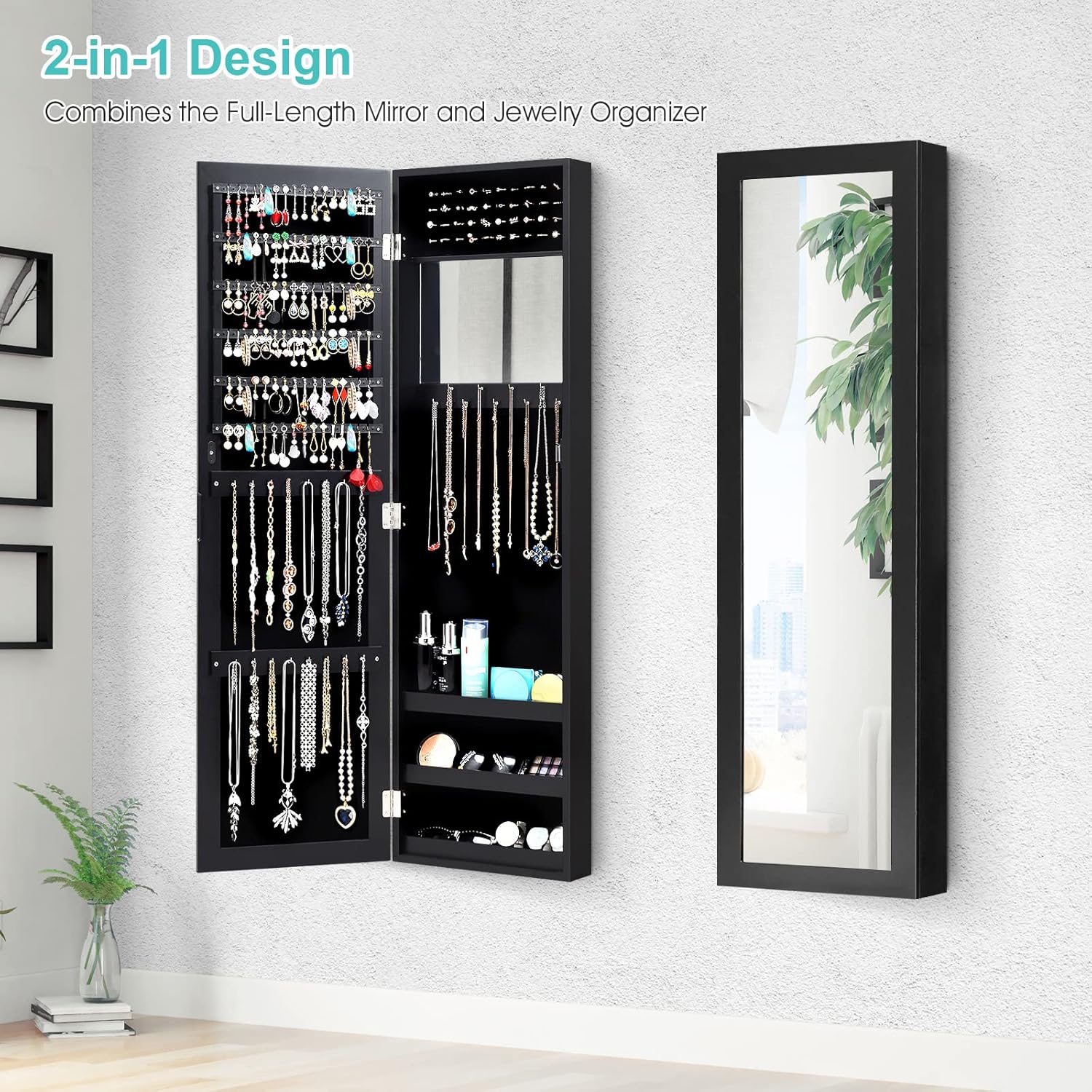 Wall Mounted Jewelry Armoire with Mirror