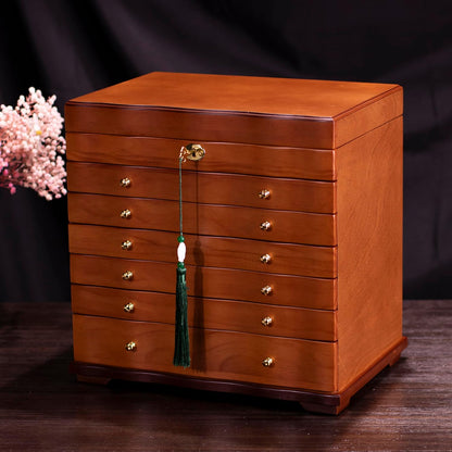 9-Layer Large Wooden Jewelry Box Women