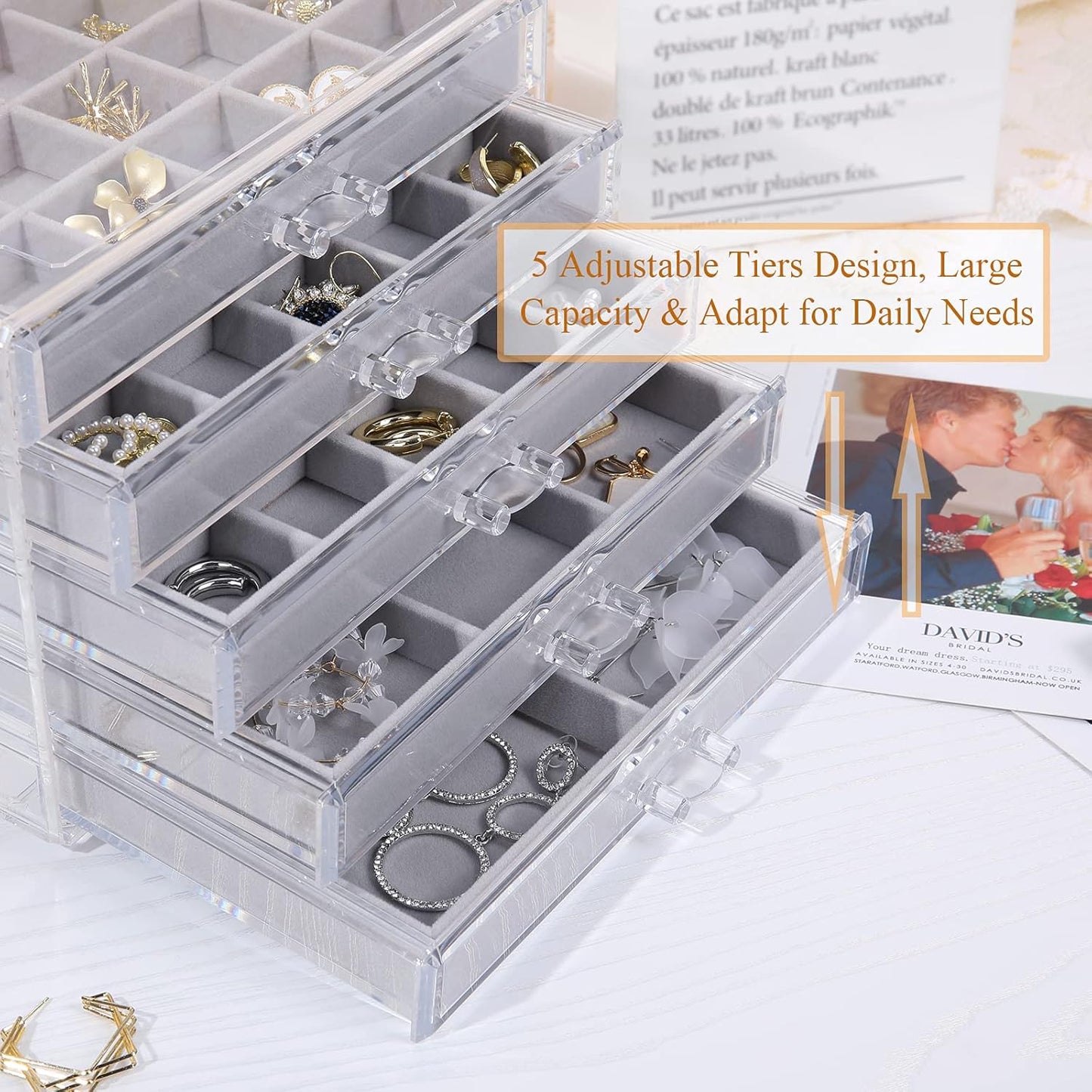 Earring Jewelry Organizer with 5 Drawers