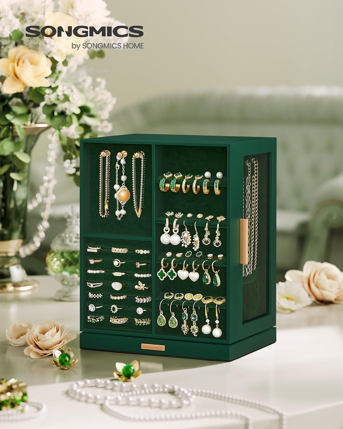 Premium Jewelry Storage Case with 5 Drawers - Green