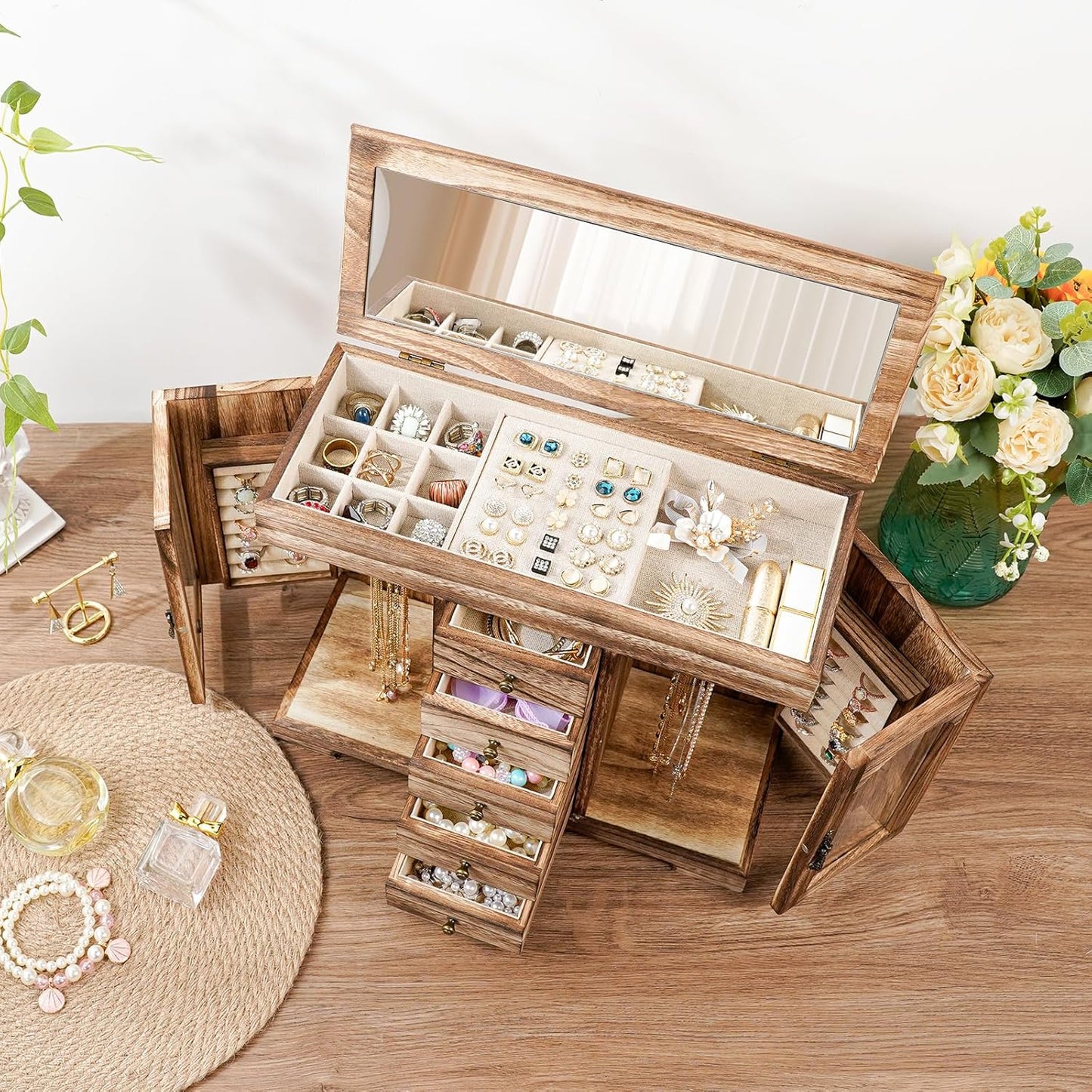wooden jewelry organizers and storage