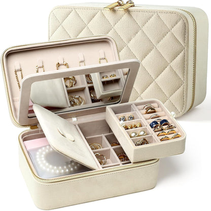 Velvet Travel Jewelry Box with Large Mirror