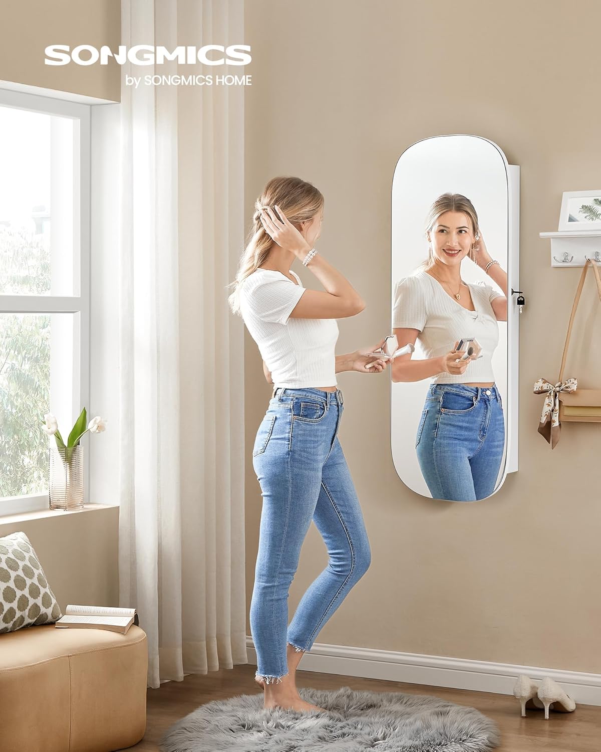 3.9 x 16.5 x 42.5" LED Jewelry Cabinet Wall Door Mounted