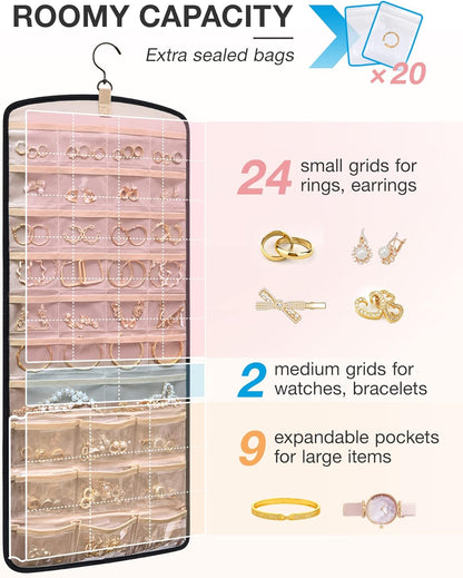 Dual sided hanging jewelry organizer 
