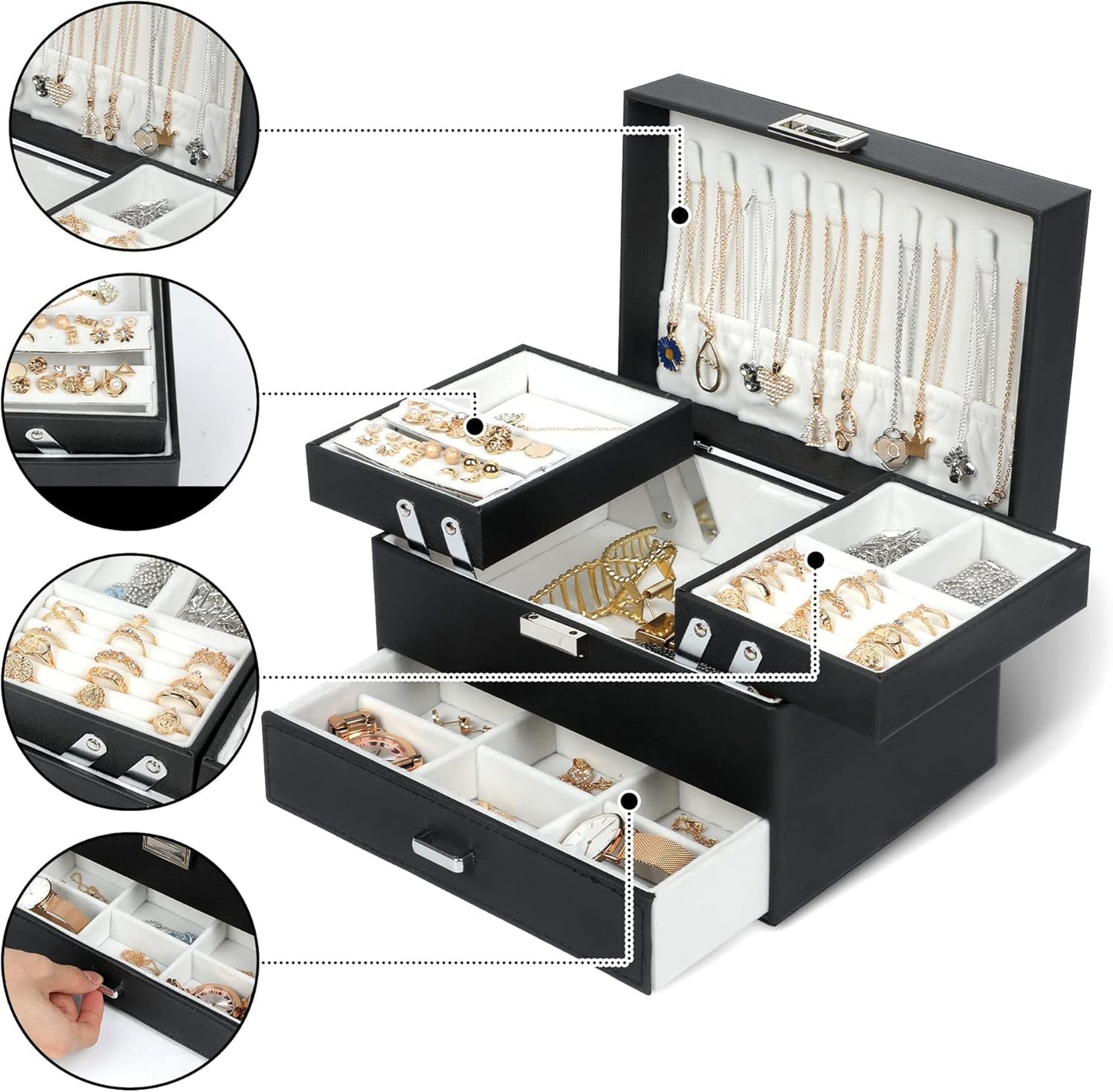 3 Layers Jewelry Storage for Earring, Ring, Necklace, Bracelets