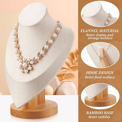 2 Pcs Premium Necklace Display with Bamboo Stand