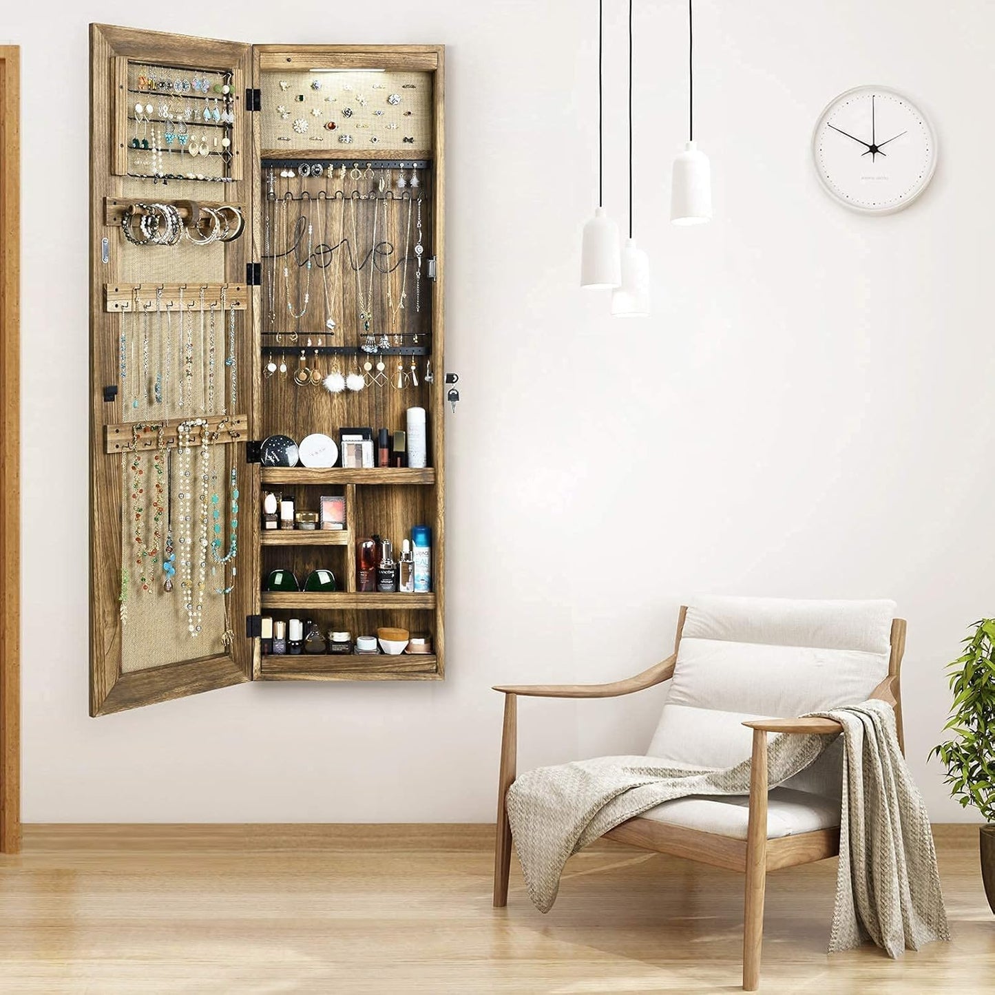 Wood Jewelry Cabinet with Mirror