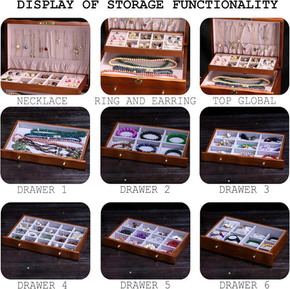9-Layer Large Wooden Jewelry Box Women
