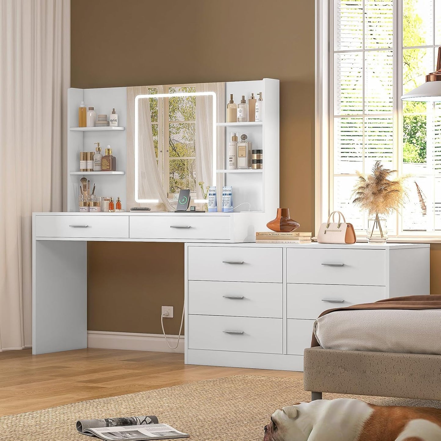 Vanity Desk with LED drawer mirror