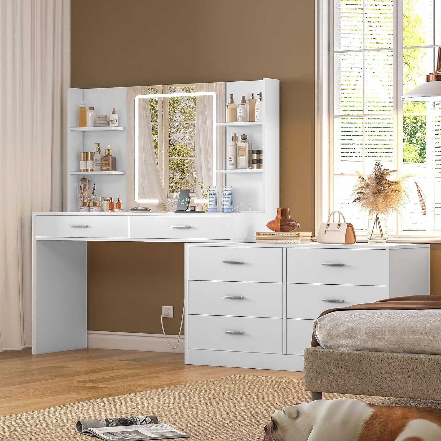 Vanity Desk with LED drawer mirror