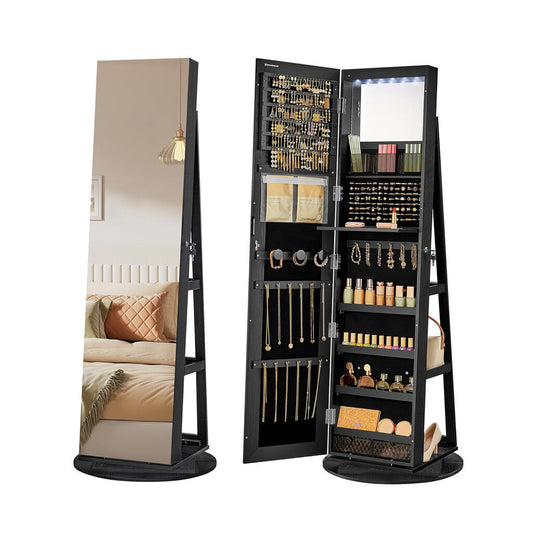 Standing Jewelry Armoire 6 LEDs Lockable Mirror Cabinet