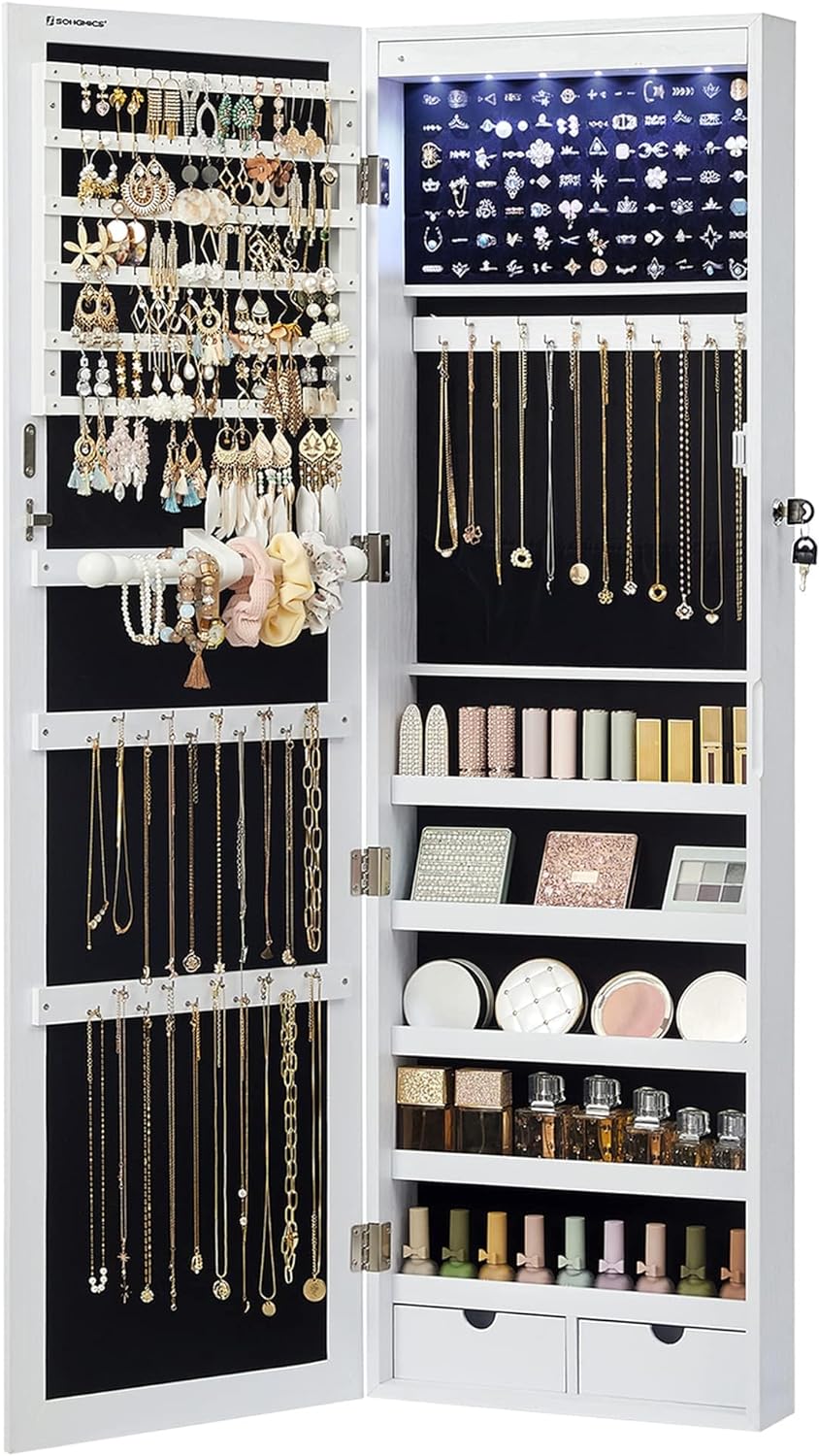 Wall Jewelry Cabinet with Mirror