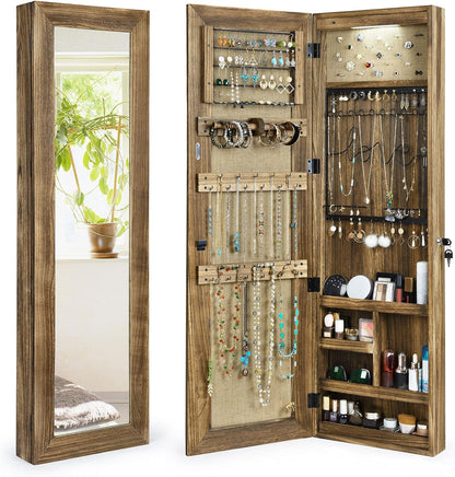 Wood Jewelry Cabinet with Mirror