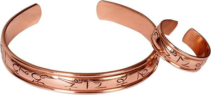 Hand Carved Copper Bracelet and Ring Set
