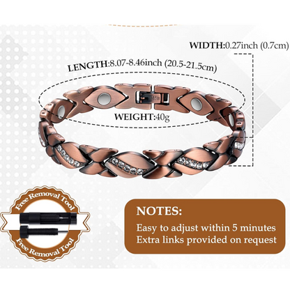 Magnetic Copper Bracelet for Women with Crystal