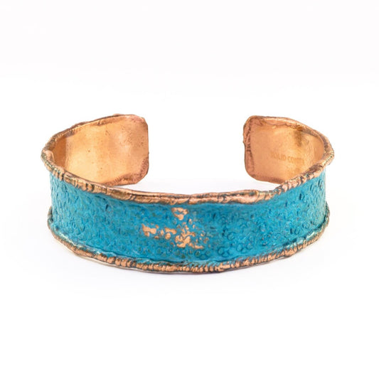 Copper Statement Patina Cuff Bracelet With Molten Copper Edging