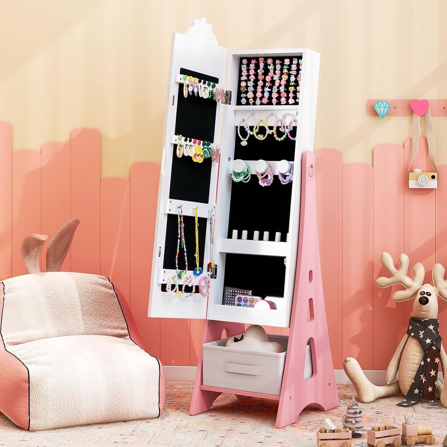 Kids Standing Jewelry Cabinet with Mirror