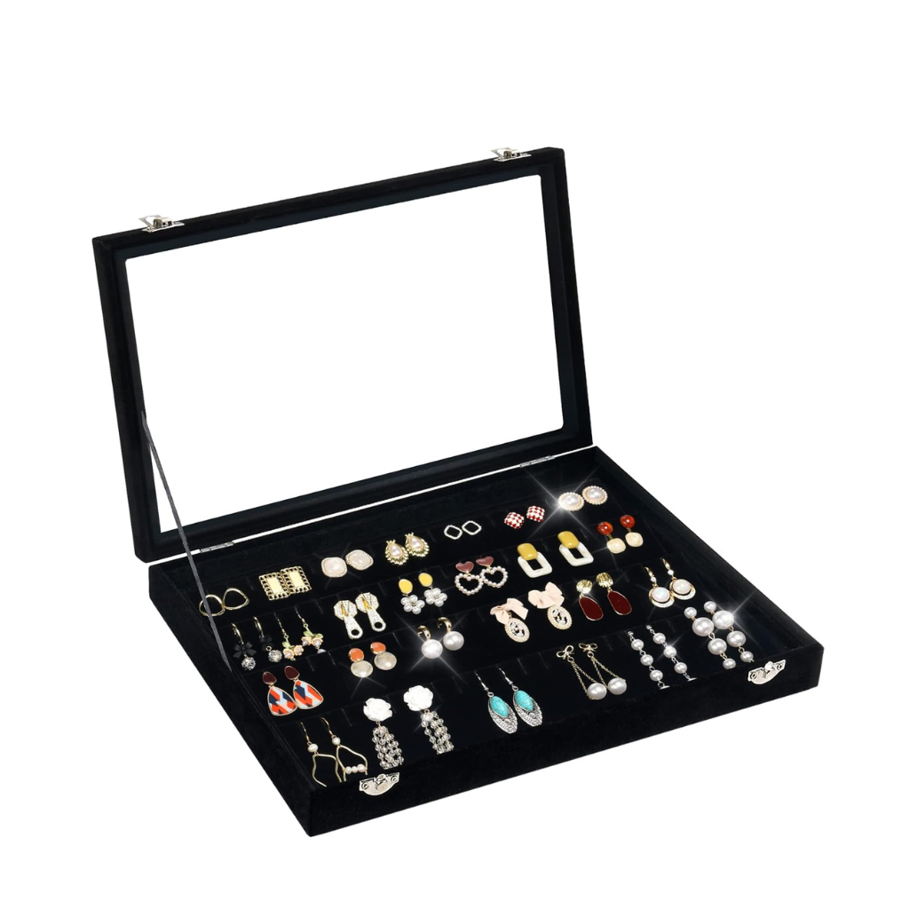 Velvet Earring Box with Clear Lid 80 Slots