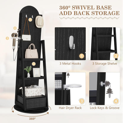 360° Swivel Arched Jewelry Cabinet with Mirror