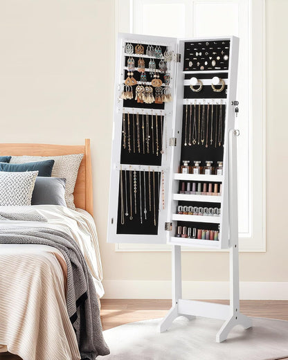 Freestanding Jewelry Cabinet Full Length Mirror, Moon White