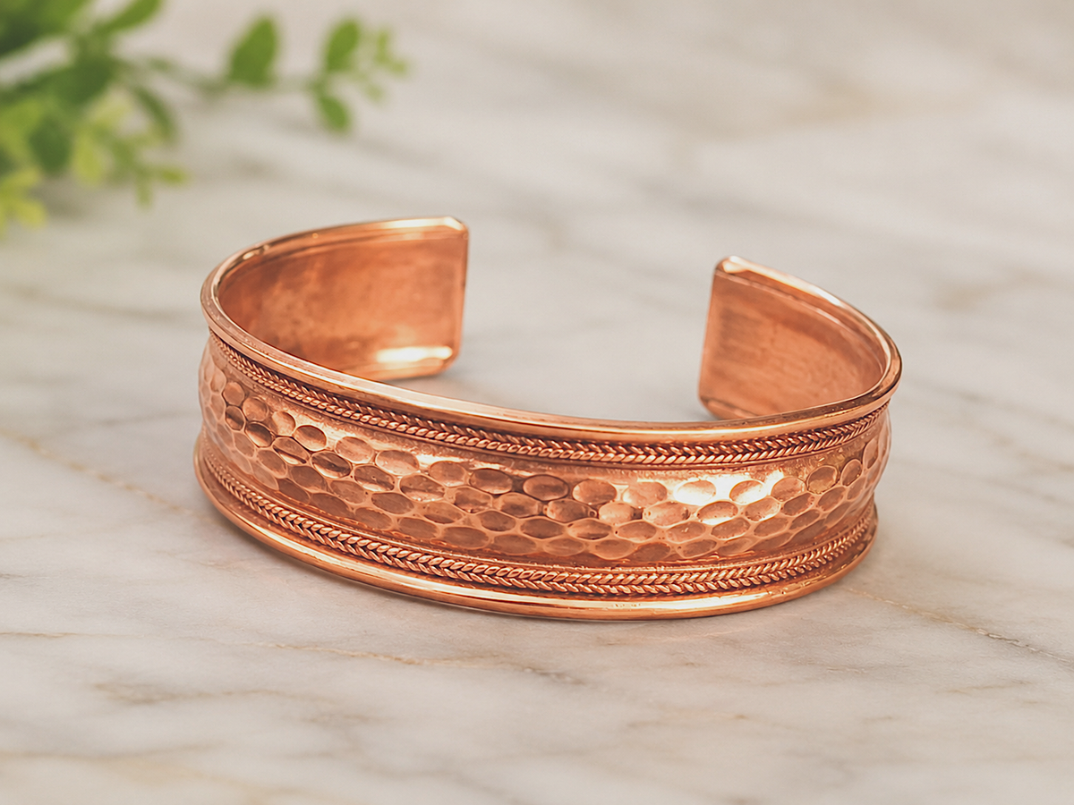 Hammered Copper Bracelet for Men Adjustable