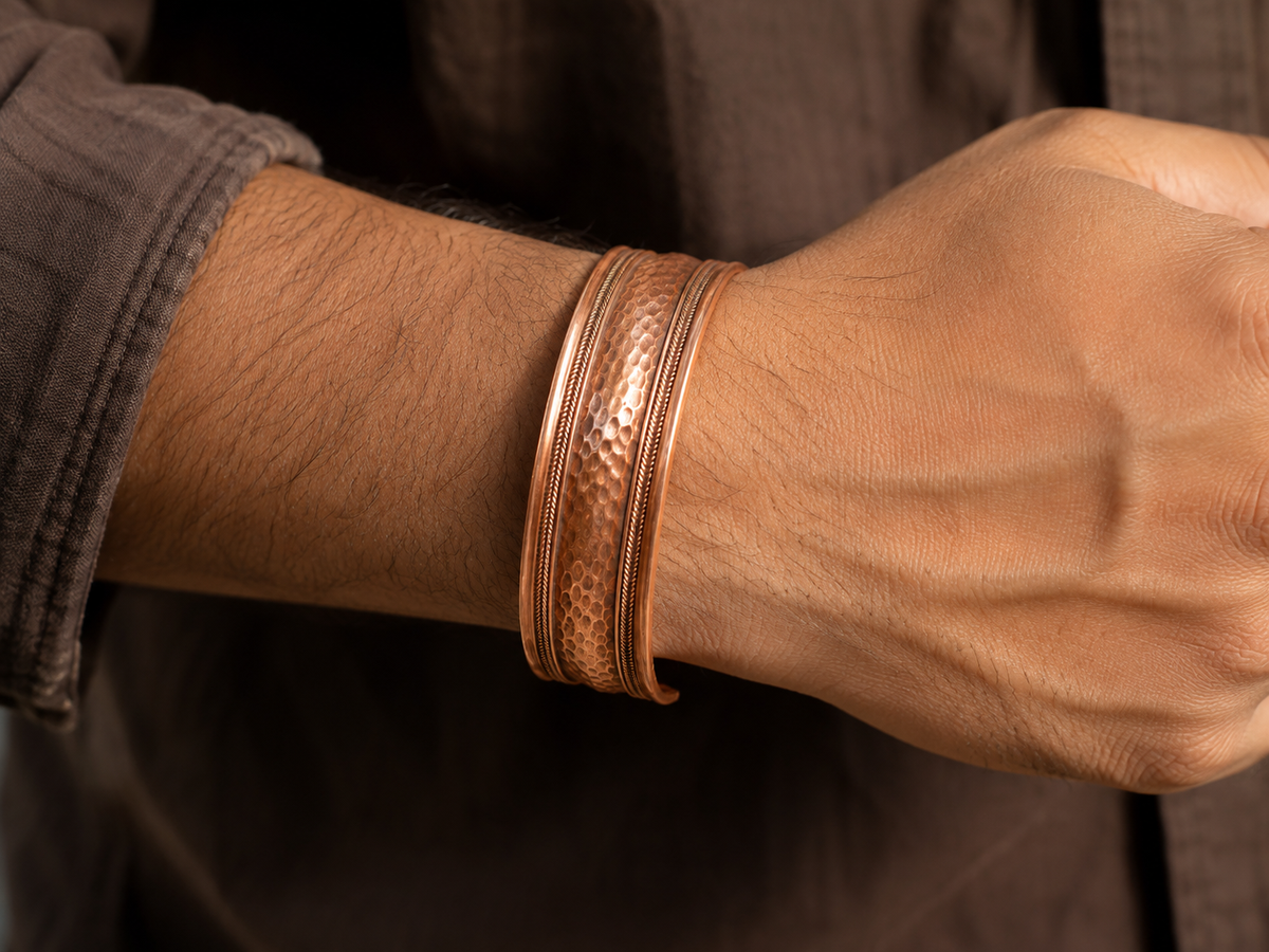 Hammered Copper Bracelet for Men Adjustable