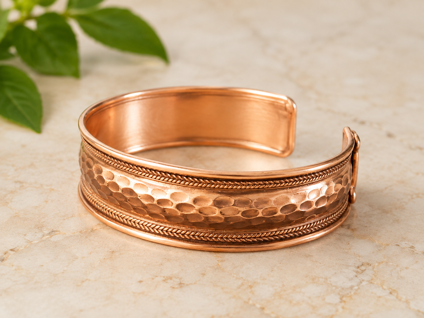 Hammered Copper Bracelet for Men Adjustable