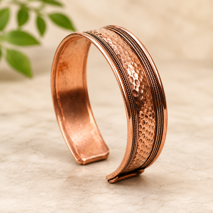 Hammered Copper Bracelet for Men Adjustable