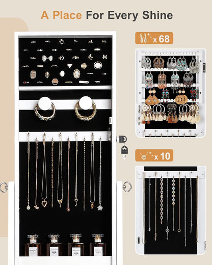 Freestanding Jewelry Cabinet Full Length Mirror, Moon White