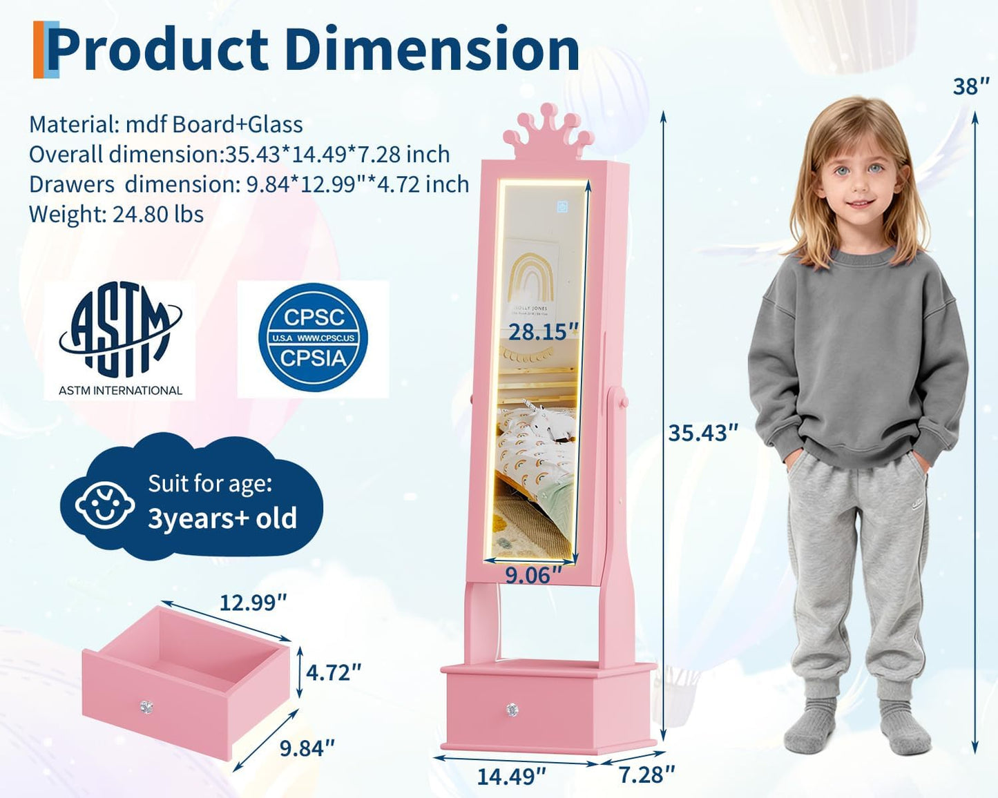 Kids Jewelry Armoire with Mirror